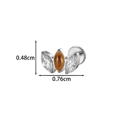 G23/F136 Titanium Marquise CZ Leaf Internal Thread Flat Back Piercing Jewelry – 7 Styles