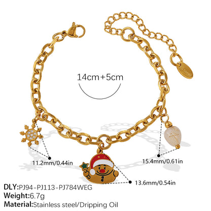 Christmas Collection – Gold Plated Stainless Steel Dripping Oil Pendant & Tassel Bracelet  Set