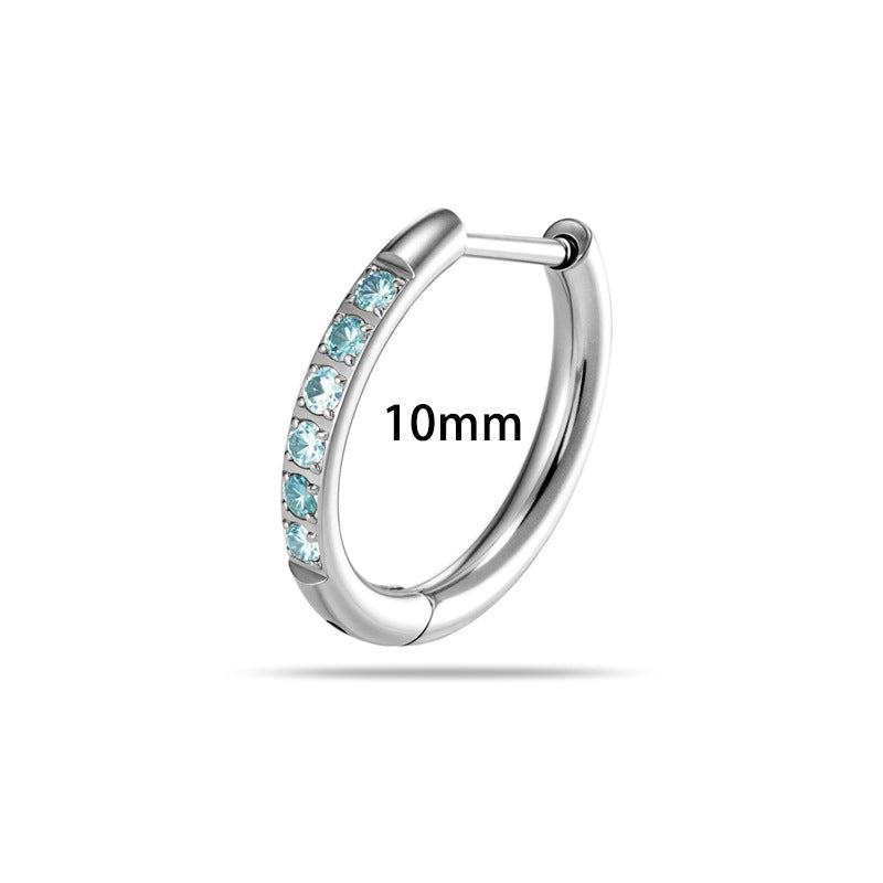 G23/F136 Titanium Paved CZ Hoop Earring Piercing – 8MM/10MM Round Stud Earrings, Hypoallergenic Body Jewelry for Daily & Professional Use