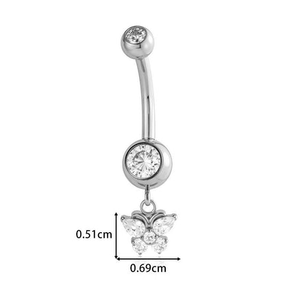 G23/F136 Titanium Internally Threaded Dangle Navel Ring with Zircon Charms — Butterfly, Moon, Flower, Heart & Snake Designs | Hypoallergenic Belly Button Piercing Jewelry