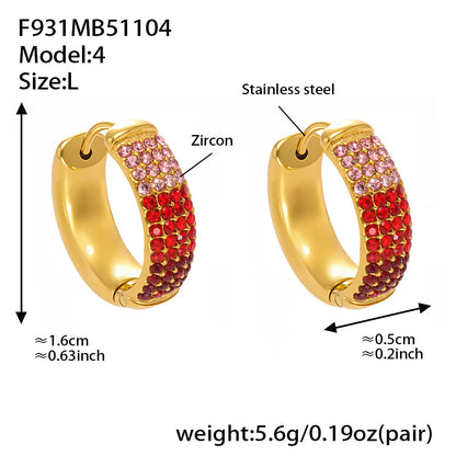 Stainless Steel Geometric Round Zircon Earrings – Multicolor Sparkle Hoop Earrings | WANTI Jewelry