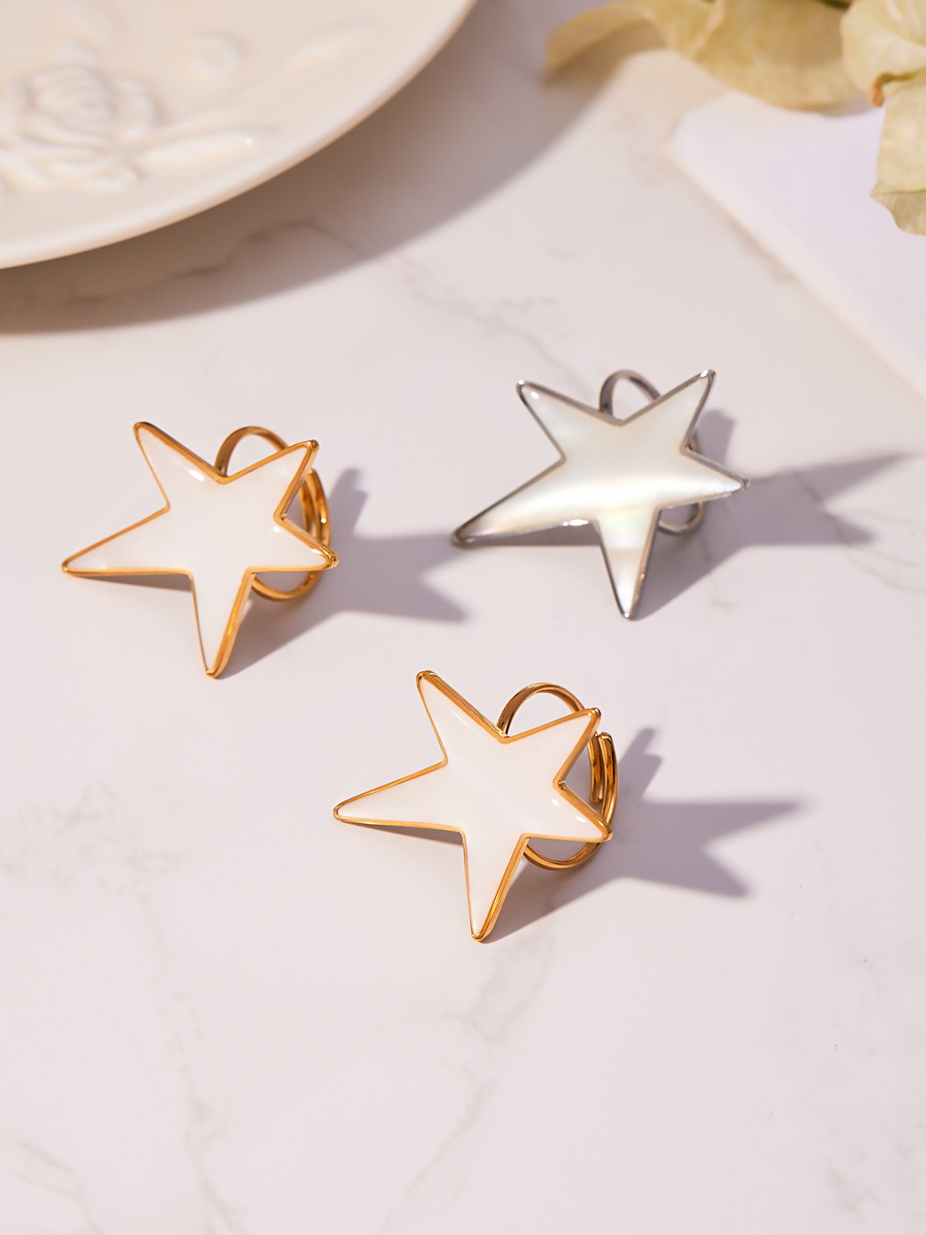 Trendy Stainless Steel Acrylic Star Earrings and Open Ring Set – Hip-Hop Style Statement Jewelry