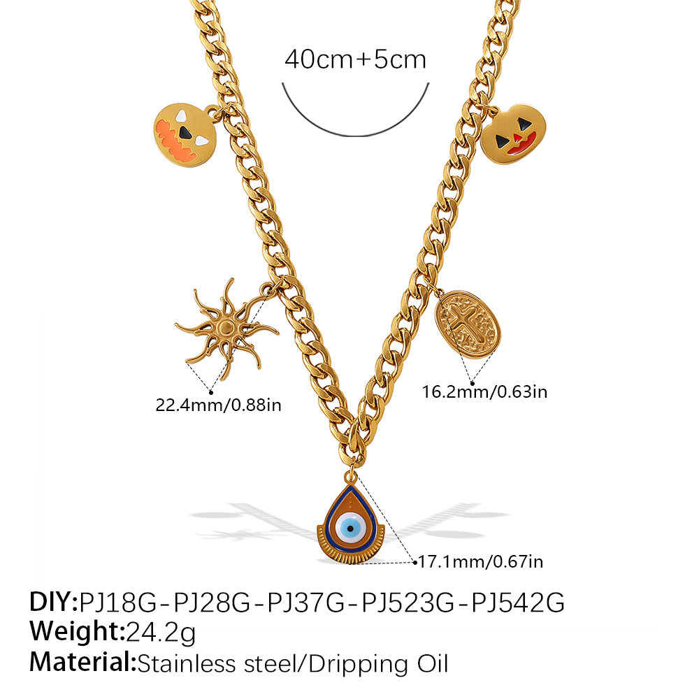 Holiday Collection – Gold Plated Stainless Steel Multishape Pendant Tassel Necklace | Halloween & Christmas Jewelry