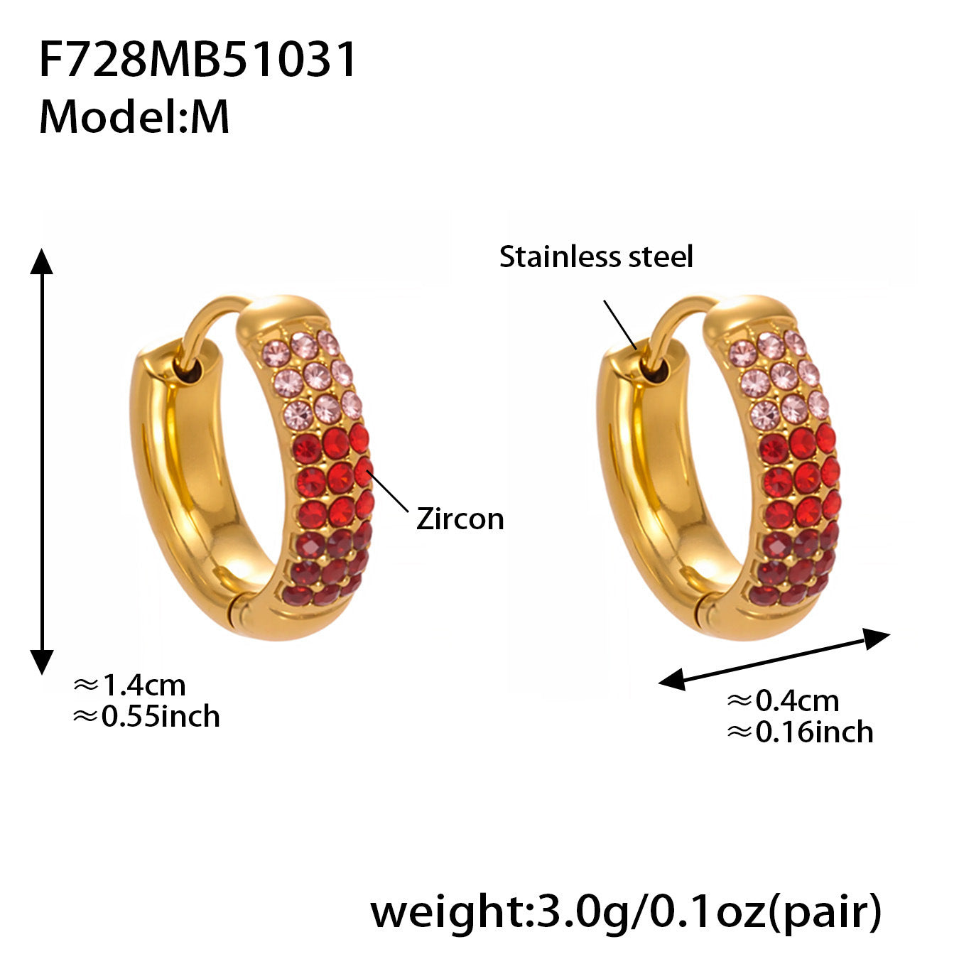 Stainless Steel Colorful Zircon Round Hoop Earrings Set — Minimal Classic Luxury Hoops