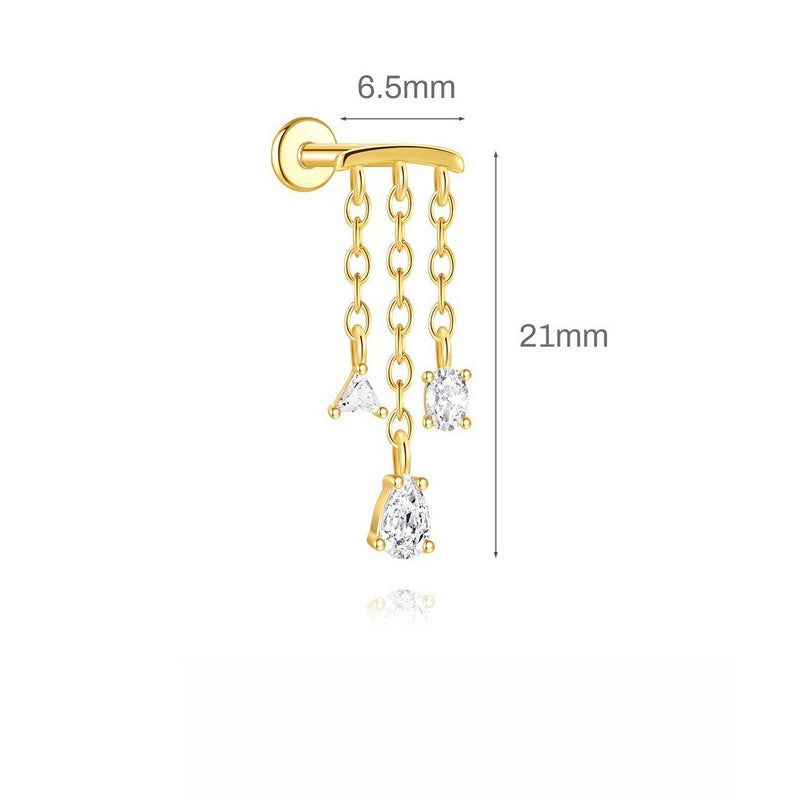 ASTM F136 Tassel Star  Moon Zircon Flat back threadless Cartilage Piercing Earring