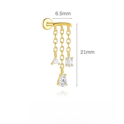 ASTM F136 Tassel Star  Moon Zircon Flat back threadless Cartilage Piercing Earring