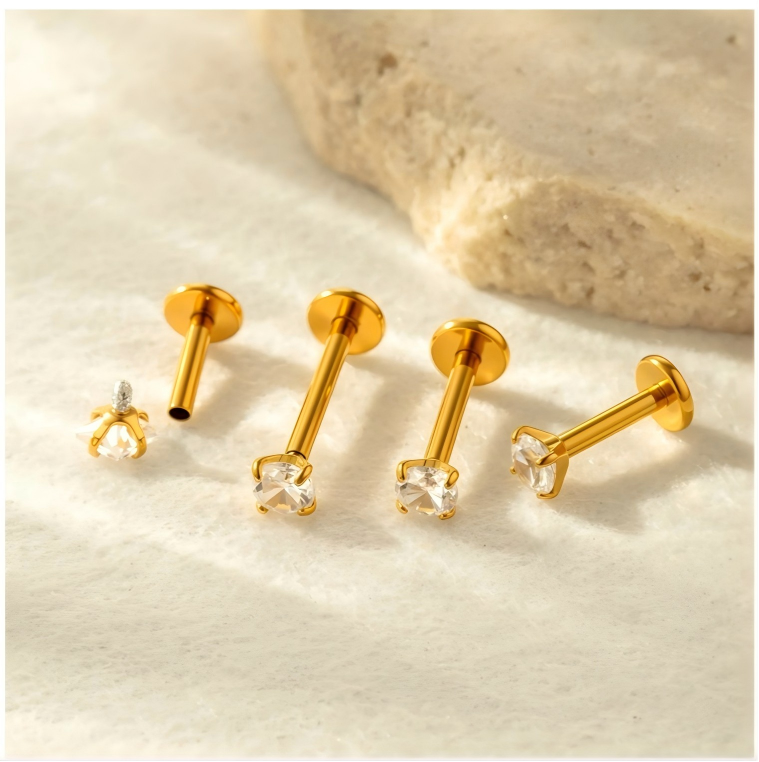 ASTM F136 Titanium 3MM CZ Internally Threaded Labret Stud – Heart, Star, Triangle, Square & Round Cartilage & Lip Piercing Jewelry