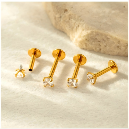 ASTM F136 Titanium 3MM CZ Internally Threaded Labret Stud – Heart, Star, Triangle, Square & Round Cartilage & Lip Piercing Jewelry