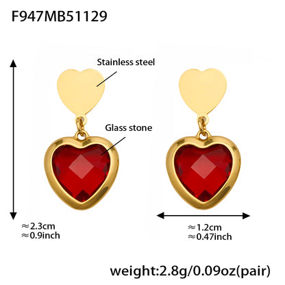 Sparkling Heart Glass Necklace & Earrings Set – Colorful Long Pendant Chain · Stainless Steel Hypoallergenic Jewelry