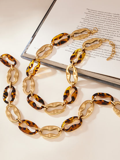 Geometric Resin Jewelry Set – Stainless Steel Necklace Bracelet Earrings | Chic Fashion Statement Set for Women