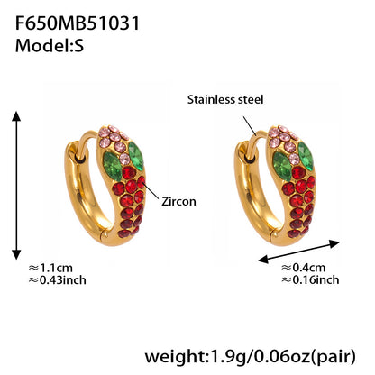 Colorful Zircon Snake Hoop Earrings | Stainless Steel Serpent Earrings Set – WANTI Jewelry