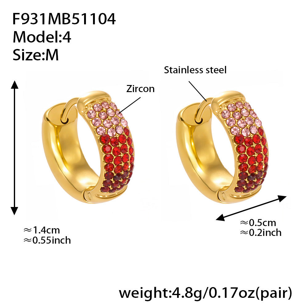 Stainless Steel Geometric Round Zircon Earrings – Multicolor Sparkle Hoop Earrings | WANTI Jewelry