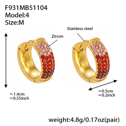 Stainless Steel Geometric Round Zircon Earrings – Multicolor Sparkle Hoop Earrings | WANTI Jewelry