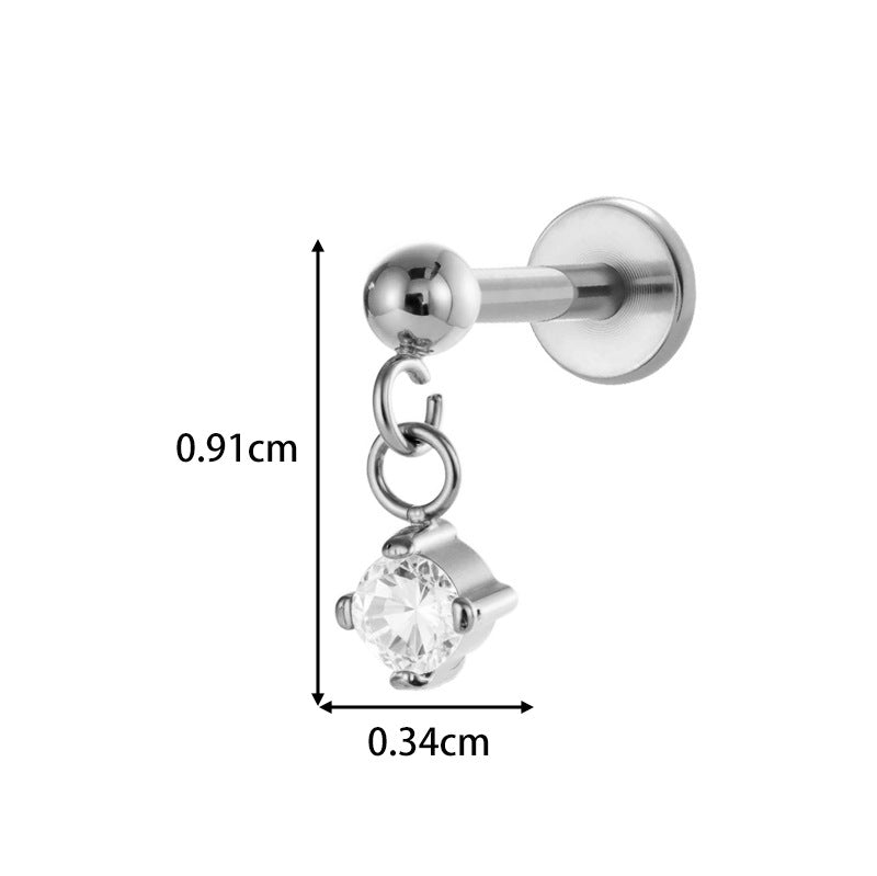 Implant Grade ASTM F136 Titanium Threadless Push Pin Sun Zircon Flat Back Stud | Geometric Helix Cartilage Tragus Lip Piercing Jewelry