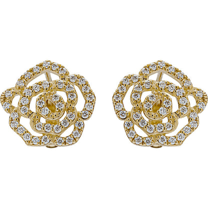 14K Gold Camellia Moissanite Diamond Earrings – Luxury Floral Studs