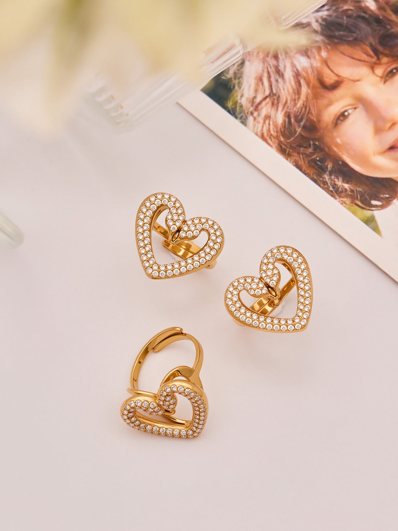 Stainless Steel Zircon Double Swan Heart Necklace, Bracelet, Ring & Earrings Jewelry Set