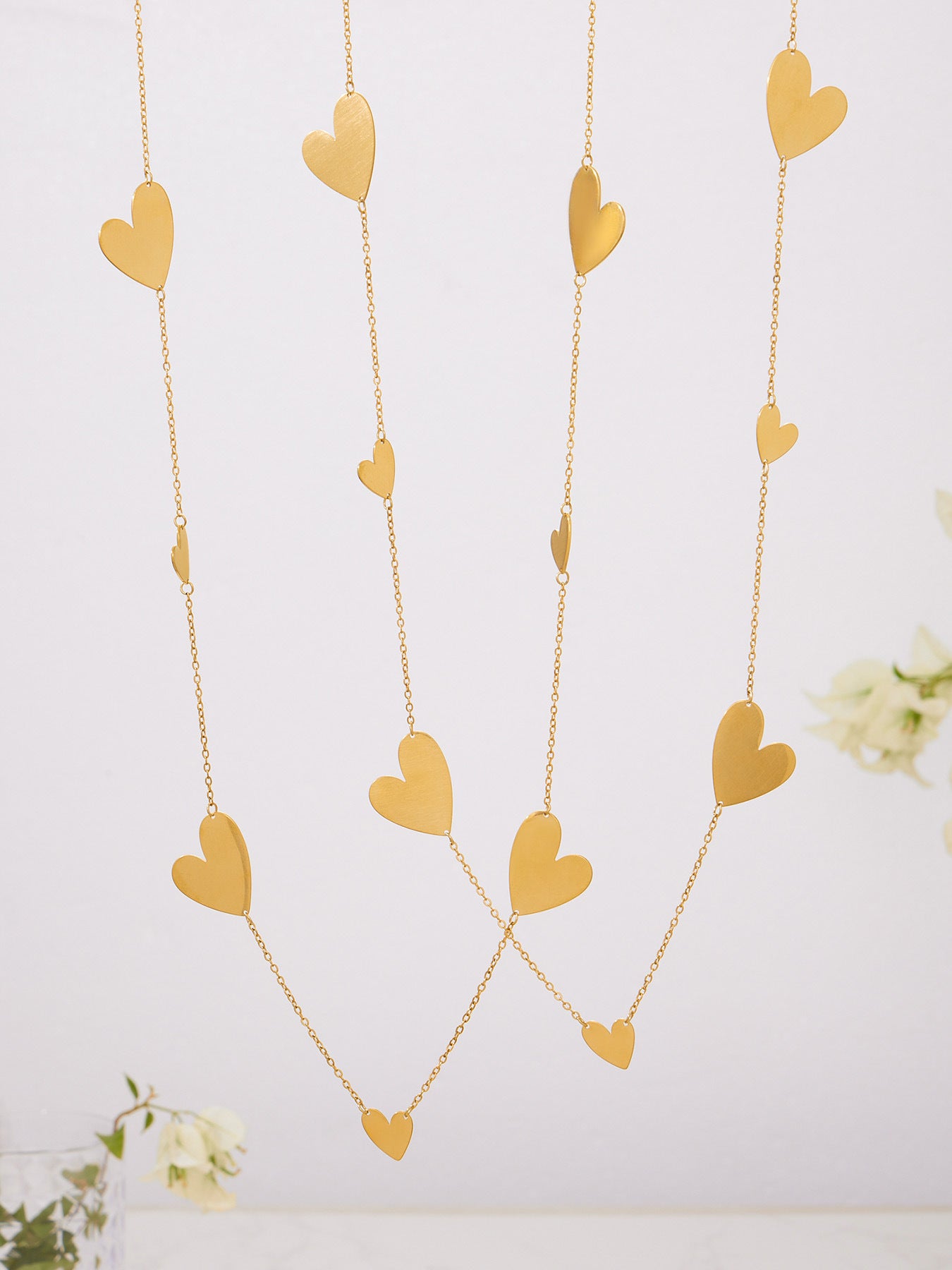 Stainless Steel Heart Sweater Chain Jewelry Set – Long Heart Necklace + Heart Earrings + Heart Ring | Fashion Gift Set