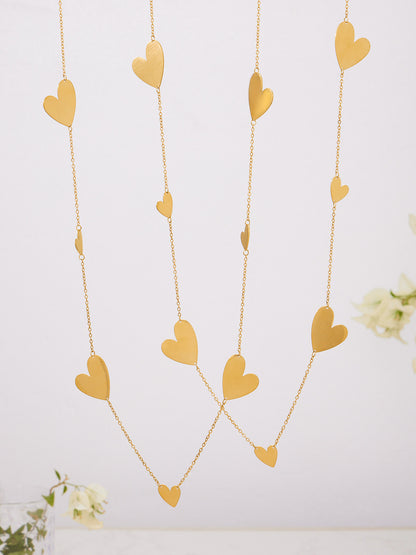 Stainless Steel Heart Sweater Chain Jewelry Set – Long Heart Necklace + Heart Earrings + Heart Ring | Fashion Gift Set