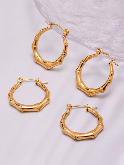 U-Shape Bamboo Texture Hoop Earrings – Minimalist Geometric Stainless Steel Earrings | WANTI Jewelry