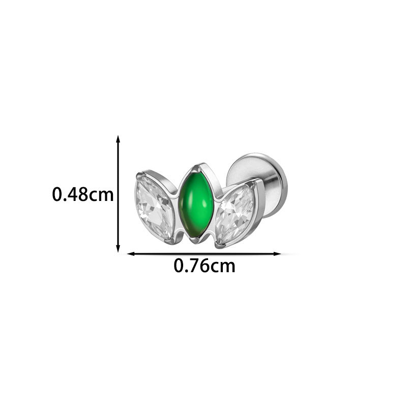 G23/F136 Titanium Marquise CZ Leaf Internal Thread Flat Back Piercing Jewelry – 7 Styles