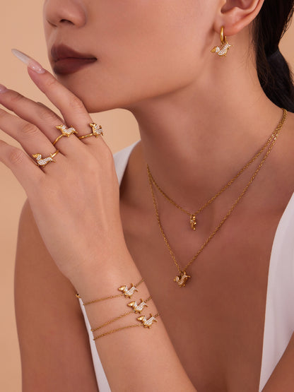 Stainless Steel Dog Zircon Jewelry Set – Necklace, Bracelet, Ring & Earrings | Cute Minimalist Fashion Jewelry | WANTI