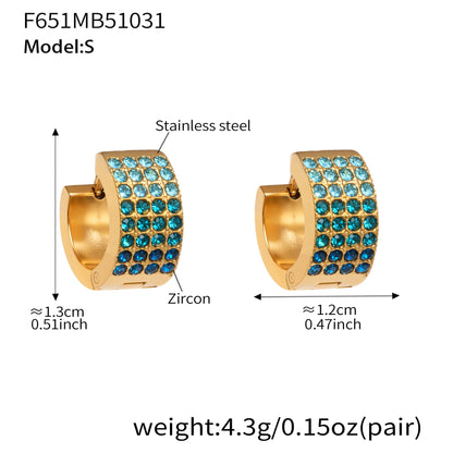 Stainless Steel Colorful Zircon Round Hoop Earrings Set – Modern Minimalist Retro Luxury Hoops