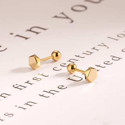 14K Solid Gold Geometric Piercing Studs – Minimalist, Hypoallergenic Earrings for Everyday & Stacking