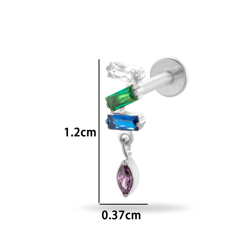 F136 Titanium Internally Threaded Zirconia Teardrop Cartilage Stud – Hypoallergenic Ear Piercing Jewelry