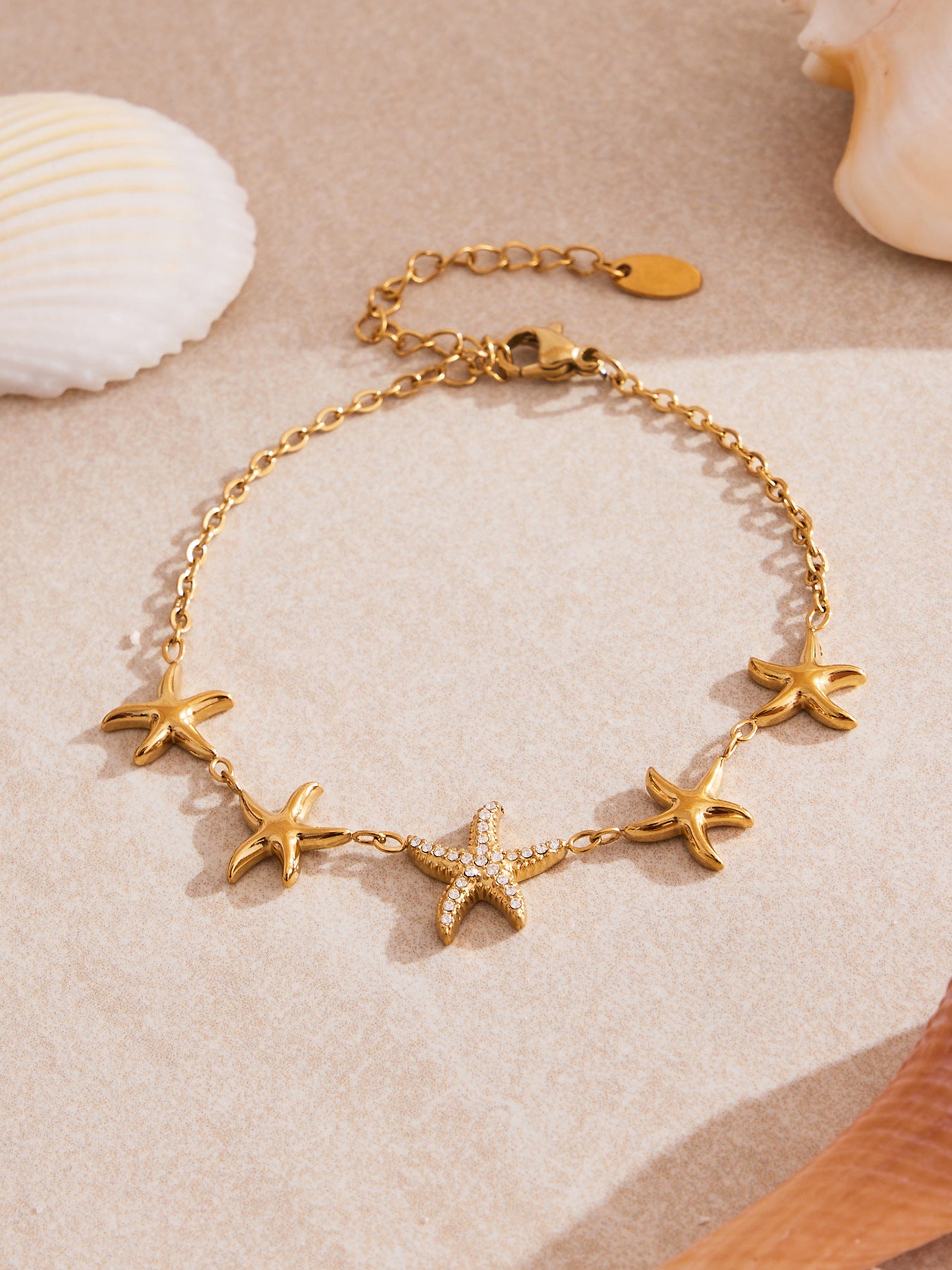 Ocean Star Pendant Necklace, Bracelet, Earrings & Ring Jewelry Set - Gold Stainless Steel