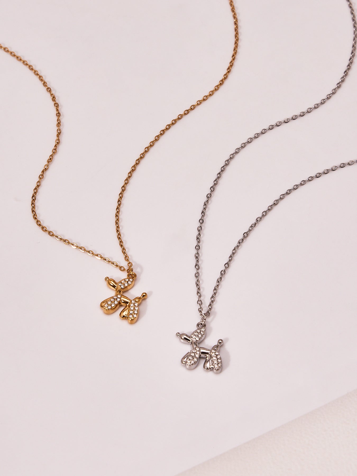 Cute Dog Zircon Jewelry Set – Stainless Steel Necklace Bracelet Earrings | Fashion Accessories Gift Set