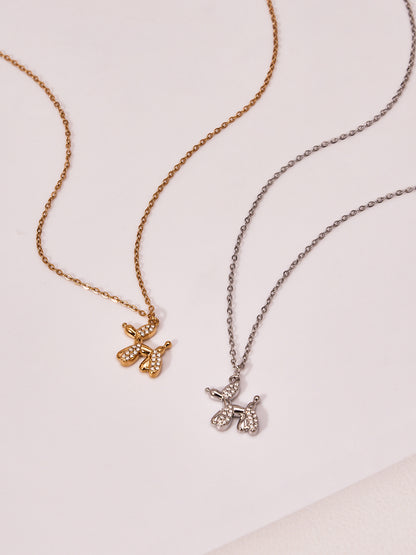 Cute Dog Zircon Jewelry Set – Stainless Steel Necklace Bracelet Earrings | Fashion Accessories Gift Set