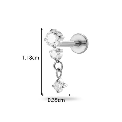 Implant Grade ASTM F136 Titanium Threadless Push Pin Zircon Chain Dangle Flat Back Stud | Geometric Cartilage Helix Tragus Lip Piercing Jewelry