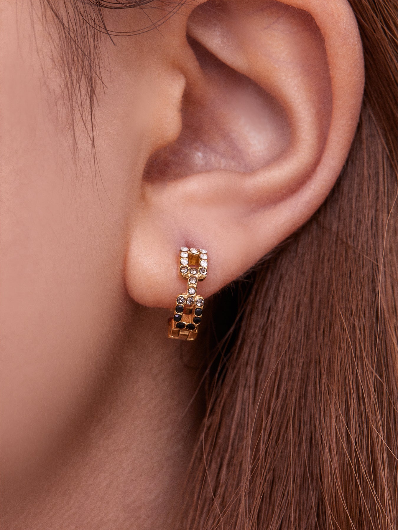 Geometric Hollow Zircon Earrings | Stainless Steel Colorful Micro Paved Hoop Earrings | Minimalist Modern Fashion Jewelry