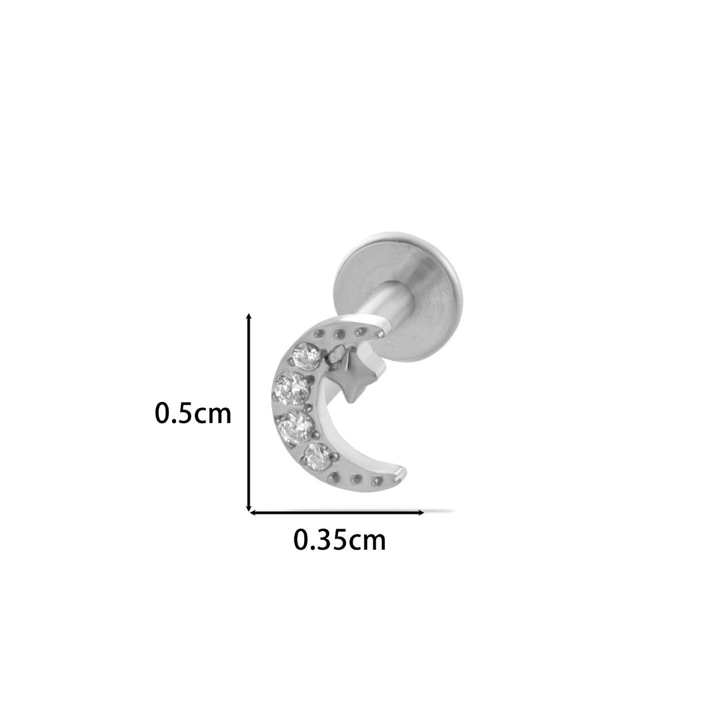 F136 Titanium Butterfly Star Moon Lip & Cartilage Stud with CZ | Internally Threaded