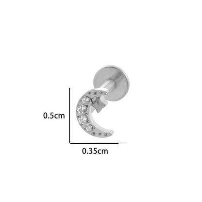 F136 Titanium Butterfly Star Moon Lip & Cartilage Stud with CZ | Internally Threaded