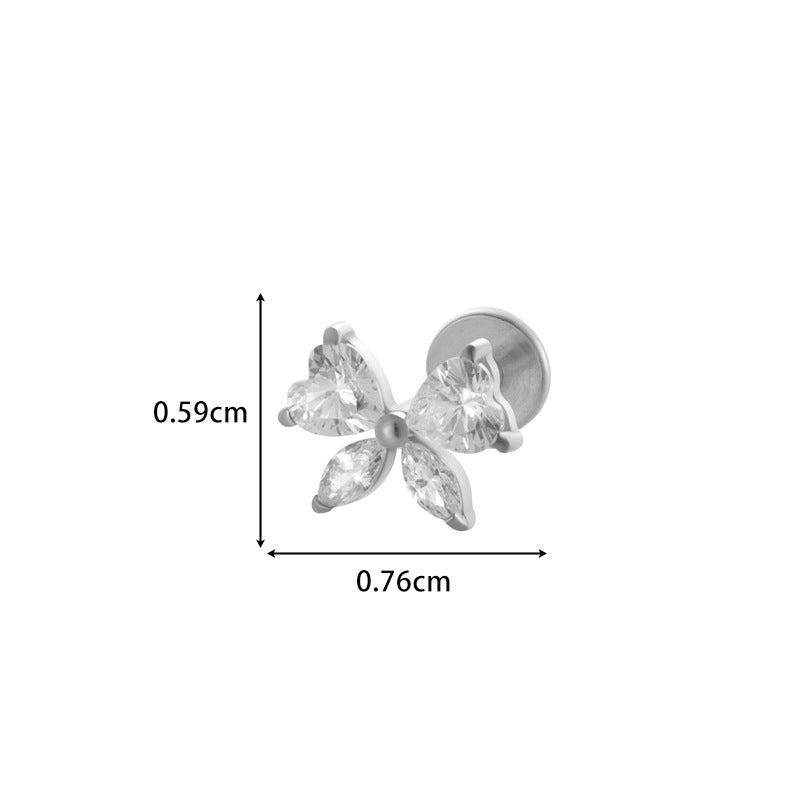 F136 Titanium Internally Threaded CZ Cartilage Stud Earrings – Flat Back Piercing Jewelry