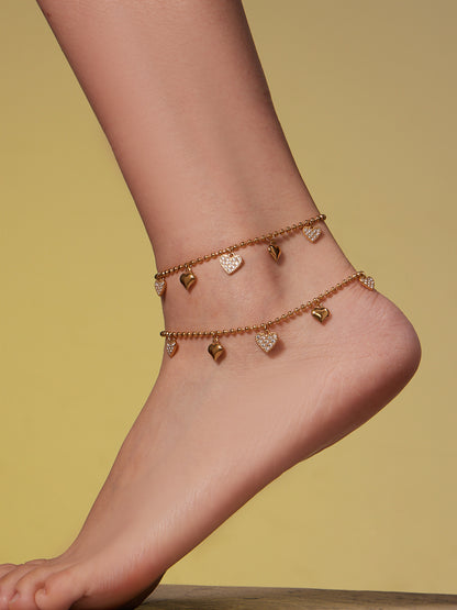 Hollow Heart Zircon Stainless Steel Necklace Bracelet Anklet Earrings – Minimalist Romantic Jewelry Set