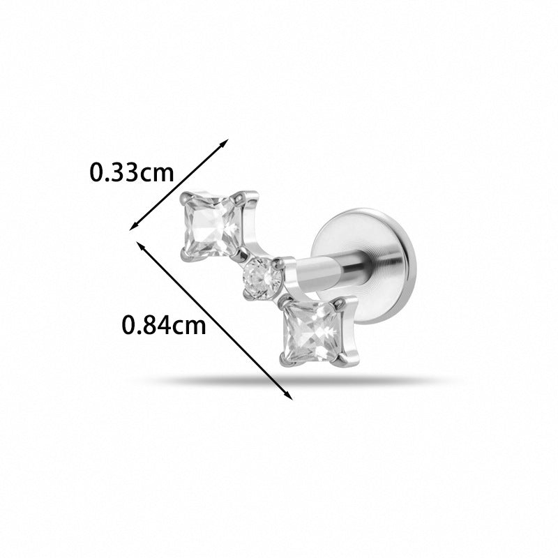 Implant Grade G23 ASTM F136 Titanium CZ Labret Stud | Internal Thread 16G Flat Back Lip & Cartilage Earring