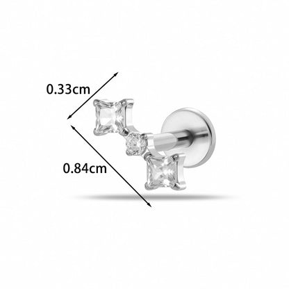 Implant Grade G23 ASTM F136 Titanium CZ Labret Stud | Internal Thread 16G Flat Back Lip & Cartilage Earring