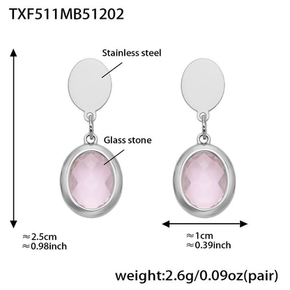 Candy Color Oval Glass Stone Necklace, Bracelet & Earrings Set – Stainless Steel | Fashion Jewelry | Colorful Minimalist Accessories