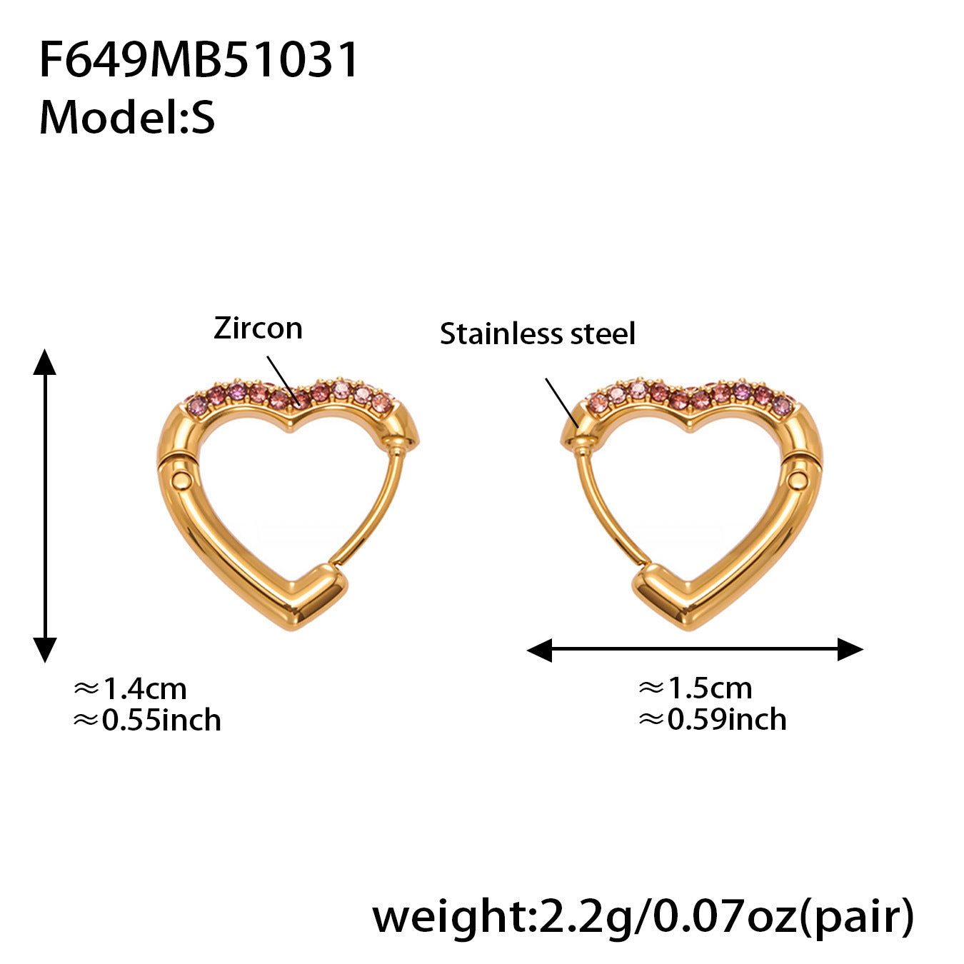 Colorful Cubic Zirconia Heart Hoop Earrings Set | Stainless Steel Simple Chic Ear Cuff for Women