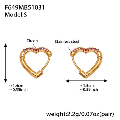 Colorful Cubic Zirconia Heart Hoop Earrings Set | Stainless Steel Simple Chic Ear Cuff for Women