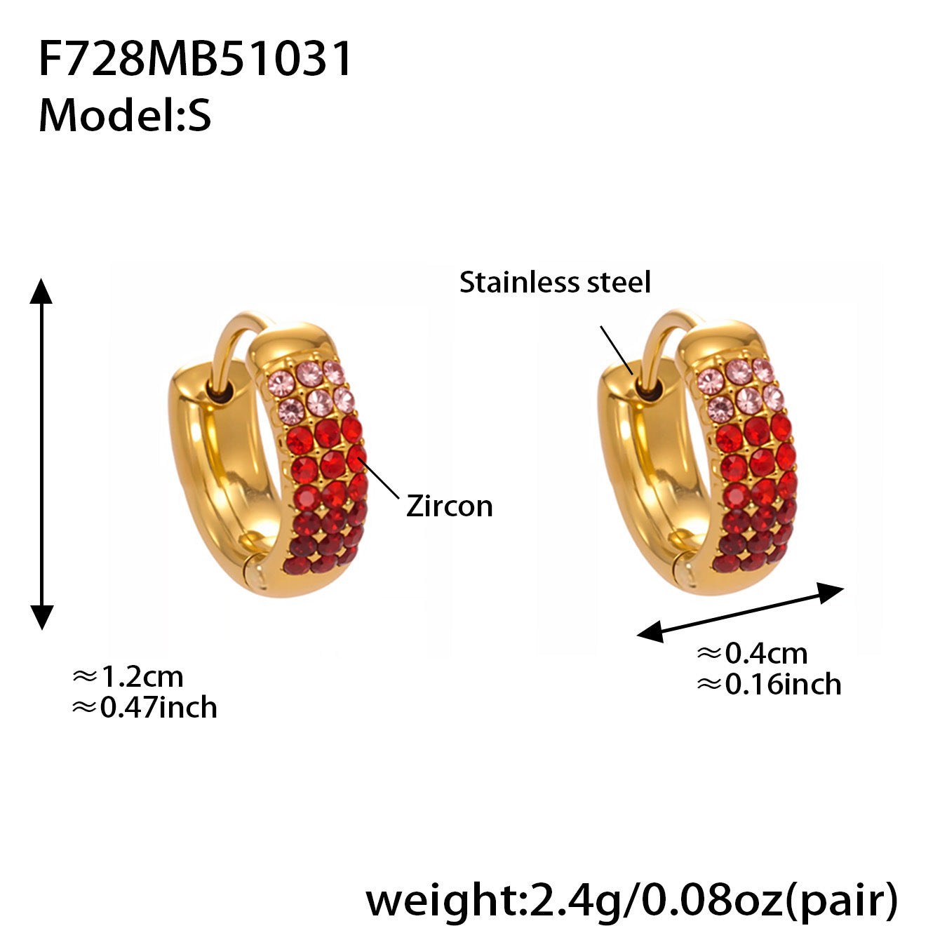 Stainless Steel Colorful Zircon Round Hoop Earrings Set — Minimal Classic Luxury Hoops