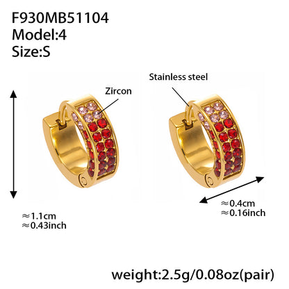 Stainless Steel U-Shaped Zircon Earrings – Colorful High-End Fashion Jewelry Hoop Set