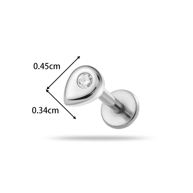 Implant Grade ASTM F136 Titanium Teardrop Moon Geometric Flat Back Stud | Internal Thread Labret | Cartilage, Helix, Lip Piercing Jewelry