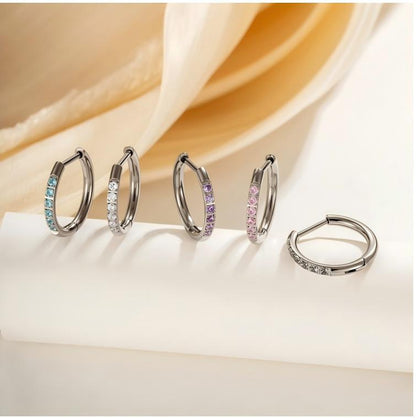 G23/F136 Titanium Paved CZ Hoop Earring Piercing – 8MM/10MM Round Stud Earrings, Hypoallergenic Body Jewelry for Daily & Professional Use