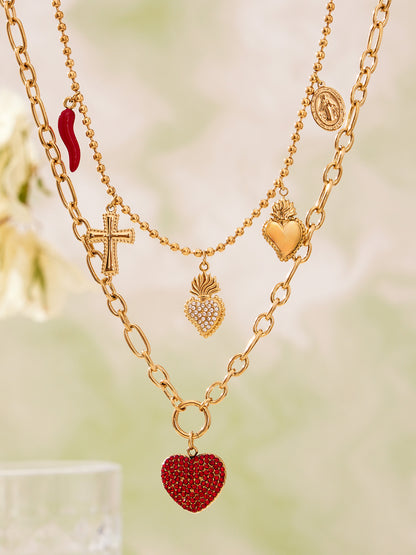 Stainless Steel Heart Jewelry Set – Zircon Heart Necklace, Earrings & Ring Set | Romantic Gift Set