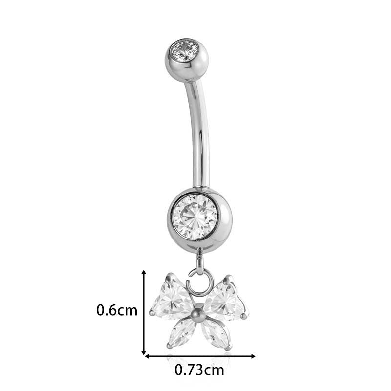 G23/F136 Titanium Internally Threaded Dangle Navel Ring with Zircon Charms — Butterfly, Moon, Flower, Heart & Snake Designs | Hypoallergenic Belly Button Piercing Jewelry
