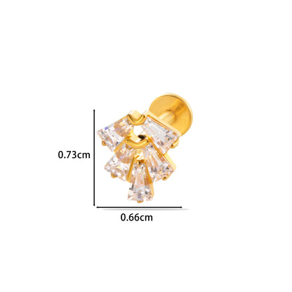 F136 Titanium Internally Threaded Zircon Labret Stud | High-End Flat Back Cartilage Piercing Jewelry