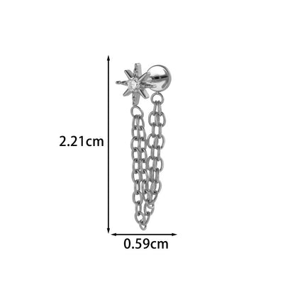 Implant Grade G23 ASTM F136 Titanium Geometric Tassel Chain Ear Stud | Push Pin Flat Back 16G Cartilage Jewelry